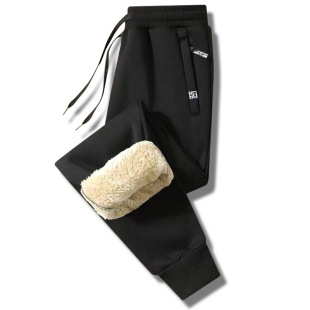 Winter Lamb Velvet Pants Men's Loose Waist Casual Pants fleece-lined Thickened plus size Warm Pants Sports Long Pants for Men