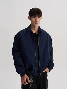 Solid Color American Style Retro Lapel Aviator Jacket Baseball Suit Coat Men's Short Spring and Autumn Casual Coat Trendy