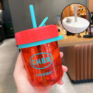 Small and Small Water Cup Girls High Color Value Cup with Straw Tube Summer Student Simple Portable Transparent Plastic Cup ins Style