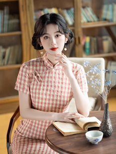 Tang attachment pink small plaid new Chinese cheongsam 2025 new improved young girl Republic of China summer students