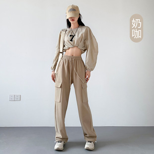 American Style Overalls Women's Autumn and Winter 2024 New High Waist Straight Leg Sports Pants Casual Loose Wide Leg Pants