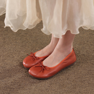 Japanese sheepskin soft sole shoes candy color spring and summer egg roll shoes flat simple round toe leather women's shoes wholesale