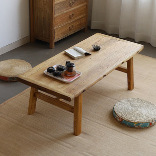 New Chinese style Old Elm balcony table home Zen old door panel small stool table solid wood tea brewing bay window table Chinese studies table