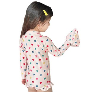 Ins New Girls' Swimwear Children's Women's Treasure Summer Long-sleeved Hot Spring Sweet Love Sun Protection Quick-drying Swimwear