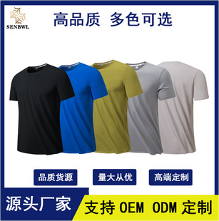 Summer Ice Silk Mise Breathable Short-sleeved T-shirt Ice Cream Neck Solid Color Sports Running Men's Quick-drying Moisture Absorption and Perspiration