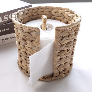 New Rolled Paper Tissue Drawers Straw-woven Gourd Straw-woven Paper Roller Living Room Toilet Desktop Rolled Paper Storage Tissue Box