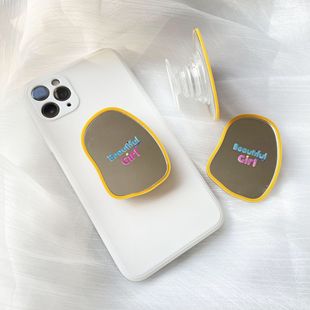 Airbag bracket ins style creative transparent mirror lazy desktop retractable folding mobile phone bracket printed LOGO