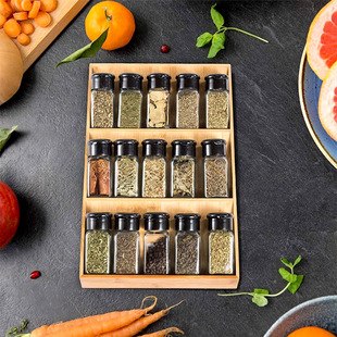 Installation-Free Condiment Rack Bamboo Three-Layer Multi-Function Household Kitchen Seasoning Rack Wall-Mounted Condiment Storage