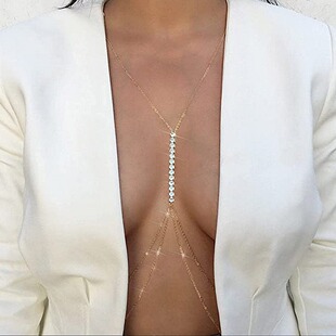 European and American cross-border jewelry fashion hot girl hanging neck with diamond waist chain women's personality all-match body chain waist jewelry