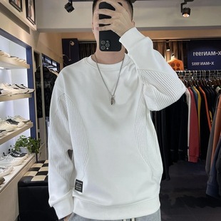 Heavy Round Neck Sweater Men's Spring and Autumn Slim-fit 2024 Winter New Base Shirt Trendy Top One-button Hair