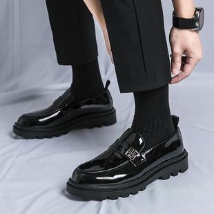 2025 British Style Business Platform Loafers Men's Youth Gloss Casual Leather Shoes Korean Fashion Small Leather Shoes