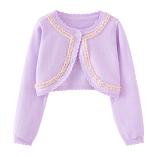 2024 spring and autumn Palace style round neck ribbon girls' knitted cardigan coat children's sweater shawl air conditioning shirt thin summer