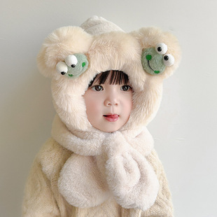 Baby Hat Autumn and Winter Baby Scarf Children's Hat Scarf Integrated Baby Hat Warm Fluffy Hat