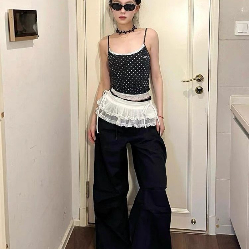 Korean style lace layered cake skirt, elastic waist, hip flap, versatile lace trim