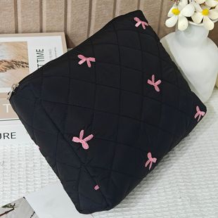Large Capacity Cotton Quilted Bow Portable Cosmetic Bag Headset Data Cable Cosmetic Storage Bag Wash Bag