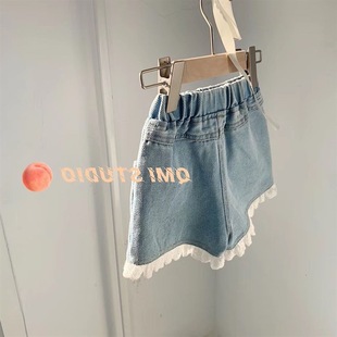 2023 Summer Girls children's clothing new Korean children's cute sweet soft denim shorts lace short pants