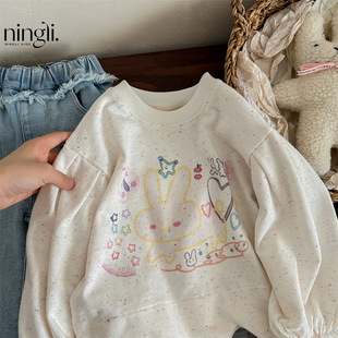 Lime Korean Style Children's Wear Girls White Sweatshirt Autumn Children's Cute Long Sleeve T-Shirt Baby's Fashionable Cartoon Top