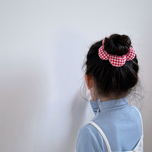 Spring new fabric plaid three-dimensional flower hair ring children's hair rope ball head rope