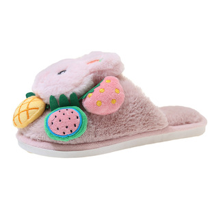 Girl's Heart Little Rabbit Couple Slippers Women's Winter Korean-style Warm Hangs Popular Popular Cotton Slippers Wool Slippers Trendy