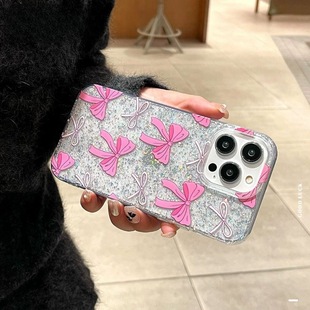 Glitter Bow IMD Phone Case for Apple 16promax Pink iPhone14pro Hard Protective Case