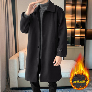National Fashion Korean style handsome woolen coat loose plus size lapel woolen coat winter cotton and thickening windbreaker for men