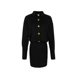 Black Polo Collar Long-sleeved Shirt dress Women's Spring and Autumn Suede Slim Look Short Skirt Elegant Tight Waist Hip Skirt
