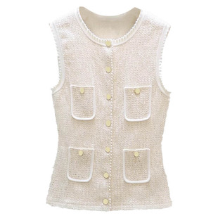 French S Home 2025 Early Spring New Fragrant Style Vest Short Pleated Skirt Pearl Crewneck Age-reducing suit