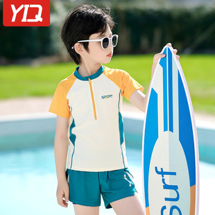 Children's Swimwear Boys Split 2024 New Summer Teenager Middle and Big Kids Double Layer Swimming Trunks Boys Sunscreen Swimwear