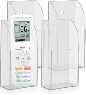 4 Pieces Acrylic Remote Control Stand Transparent Wall-Mounted Media Storage Box Single-compartment Pen Holder for Wall Pen
