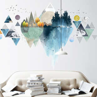Creative Nordic geometric mountain reflection wall stickers living room bedroom decoration self-adhesive stickers AY10051 origin