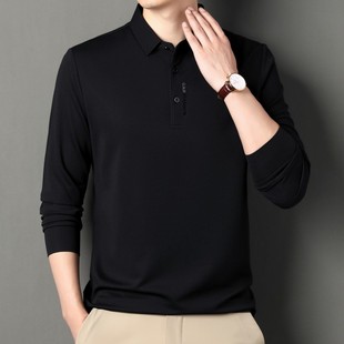 2023 Autumn New polo lapel long-sleeved T-shirt men's business casual all-match loose men's long-sleeved top T-shirt