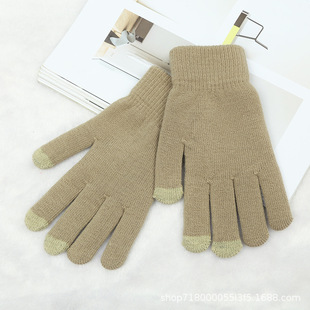Winter Warm gloves women's men's sports cold-proof wool knitted gloves solid color touch screen gloves wholesale customization