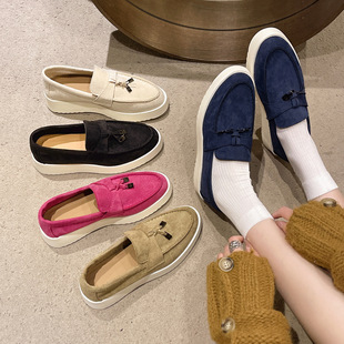 Cross-border plus size casual shoes women's 25 spring and summer new suede round head set foot thick bottom Lefu shoes factory outlet