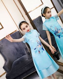 2022 spring and summer New Girls' improved cheongsam dress Chinese style children's guzheng costume little girl western style