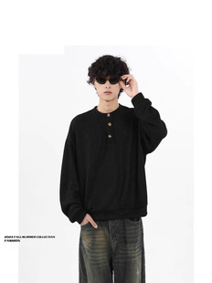 Autumn and Winter 2024 New Casual Italian Henry Collar Knitted Sweater Men's Lazy All-match Plagian Handsome Base Long-sleeved Men