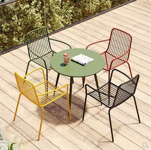 Outdoor Table and Chair Combination Casual Table and Chair Ironwork Milk Tea Shop Cafe Balcony Outdoor Courtyard Garden Table and Chair Combination