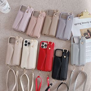 Подходит для iPhone14ProMax чехол для телефона с вставкой в карту Samsung S23 задняя крышка Защитный кожаный чехол A54 плечевой ремень через плечо