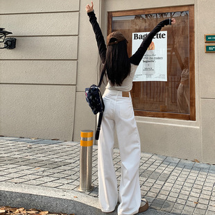 Korean Style Simple White High Street Jeans Trendy High Waist All-match Loose Casual Straight Trousers 2024 Autumn and Winter New