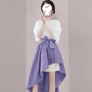 Goddess Fan Western Style Age-reducing Irregular High Waist Two-piece Cross-border Women's Fashion Bow Sweet Girls' Dress
