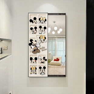 Mickey push-pull hidden full-body mirror hanging painting invisible full-length mirror decorative painting porch painting with mirror painting can be blocked