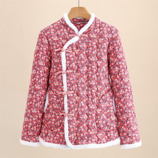 Flower cotton-padded jacket women's 2024 winter cotton-padded jacket with cotton buttons Chinese style jacket loose long sleeve fluffy floral cotton-padded jacket