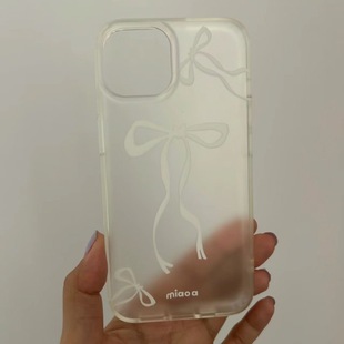Three bowknot apple 15/14/13promax phone case 12/11 soft xr/xs transparent 8plus frosted