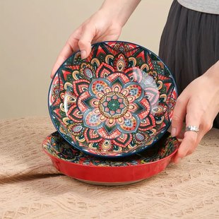 Богемская керамическая тарелка, трансграничная высококачественная тарелка, новая бытовая тарелка, обеденная тарелка с цветной глазурью, глубокая тарелка для сервировки блюд