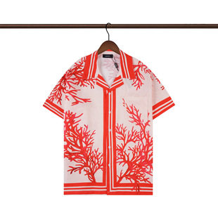 Cross-Border Wholesale Gaozhi Liu Paint Hawaiian Travel Beach Short-Sleeved Floral Shirt Couple Trendy Retro Shirt