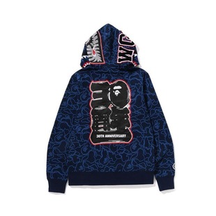 Trendy Brand Camouflage Shark Hooded 30th Anniversary Sweatshirt Men's and Women's Printed Cardigan Couple's Loose Jacket Zipper Coat