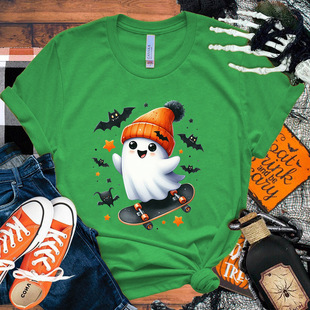 Cute Petal Women Fashion Short Sleeve T-Shirt Halloween Boo Bat Printed T-Shirt Casual Loose Summer Cool T