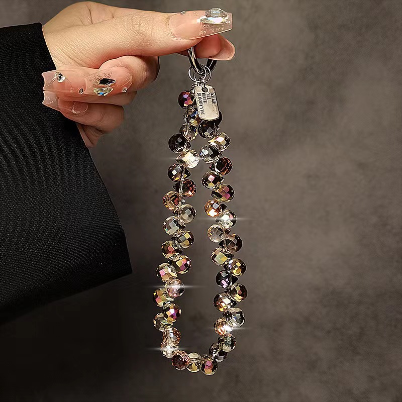 Light Luxury All-match Crystal Mobile Phone Lanyard Wrist Chain Handmade Beaded Short Chain Rhinestone Jewelry Pendant High-grade Sense