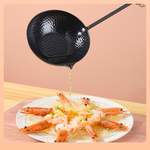 ✅ Japanese-Style Oil-Splashing Iron Frying Pan Handheld Egg Frying Spoon with Coating, Long Handle Household Cooking Spoon, Hot Oil Spoon for Oil Splashing