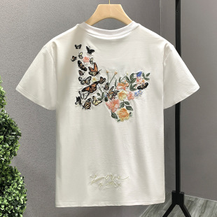 2024 New High-end Niche BuTTerfly Embroider ShorT-sleeved T-shirT Men's Loose Trendyy Brand Men's Half-sleeved T-shirT