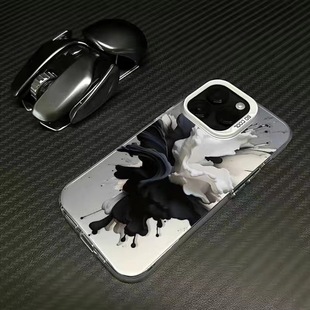 Advanced black and white ink for iPhone15/16promax phone case 14pro anti-drop 13/12/11/X